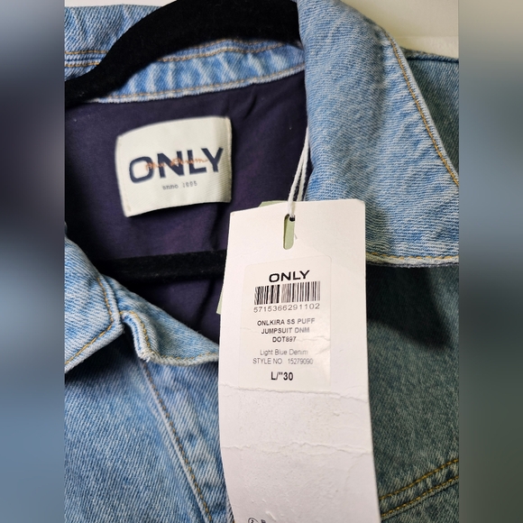NWT Only Puff Sleeve Denim Jumpsuit In Light Blue, Size Large - Picture 5 of 9